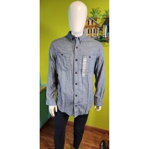 Duluth Trading‎ Shirt Mens Large Blue Wrinkle Fighter Slim Fit Button Down New